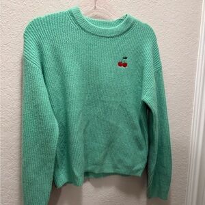 A New Day Mint Green Sweater with Cherry Embroidery Size S